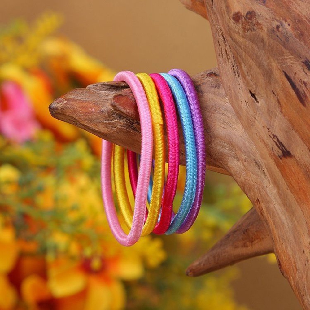 Set 100 Dây Buộc Tóc Co Giãn Màu Trơn Cho Bé