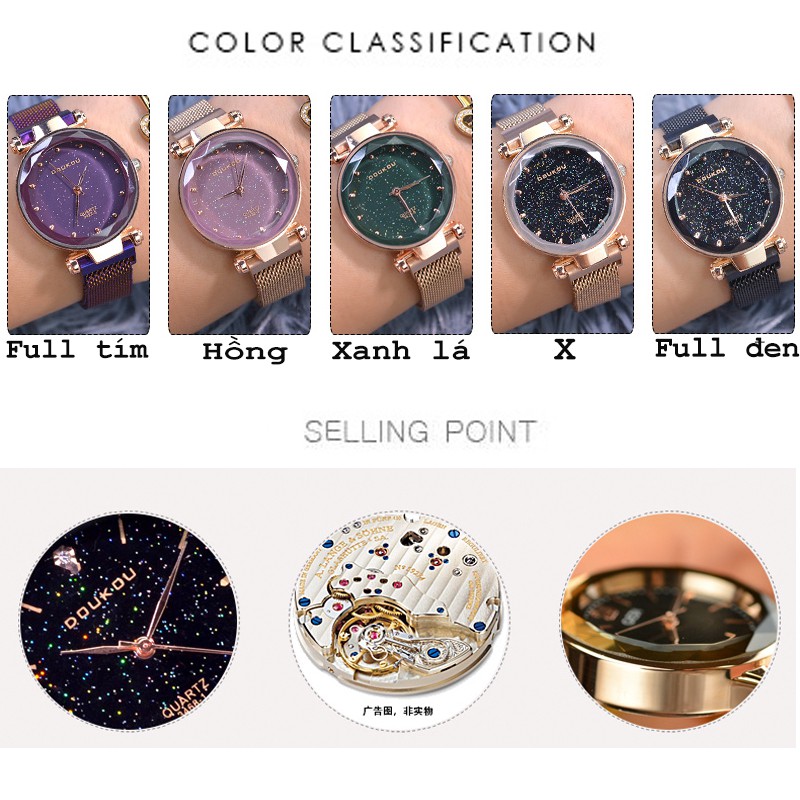 Đồng hồ nữ DOUKOU DK3422M ánh sao đêm mặt vát 3D dây thép lụa khóa nam châm | BigBuy360 - bigbuy360.vn
