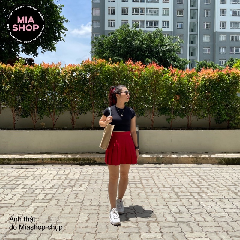 Chân váy xếp ly MIA, Chân váy tennis dáng ngắn xòe chữ A lưng cao, màu đỏ, có bigsize