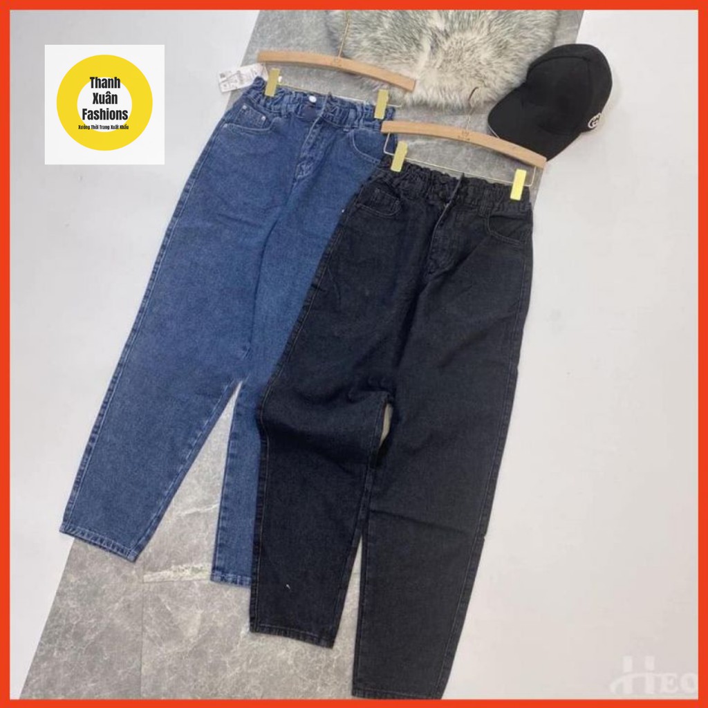 Quần baggy nữ Jeans lưng cao cạp chun sau Bigsize
