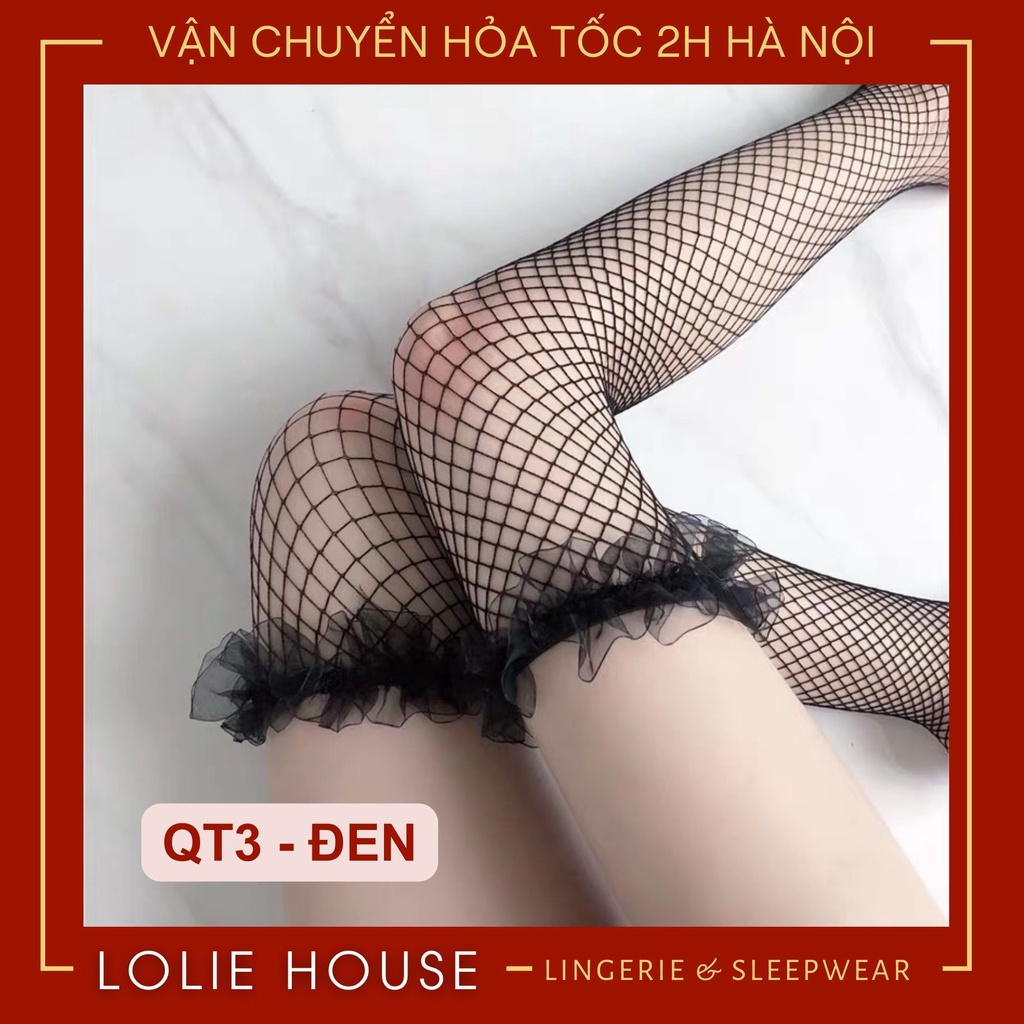 Tất đùi nữ ren lưới trơn phối đồ sexy, vớ đùi cosplay tổng hợp LOLIE HOUSE - QTT