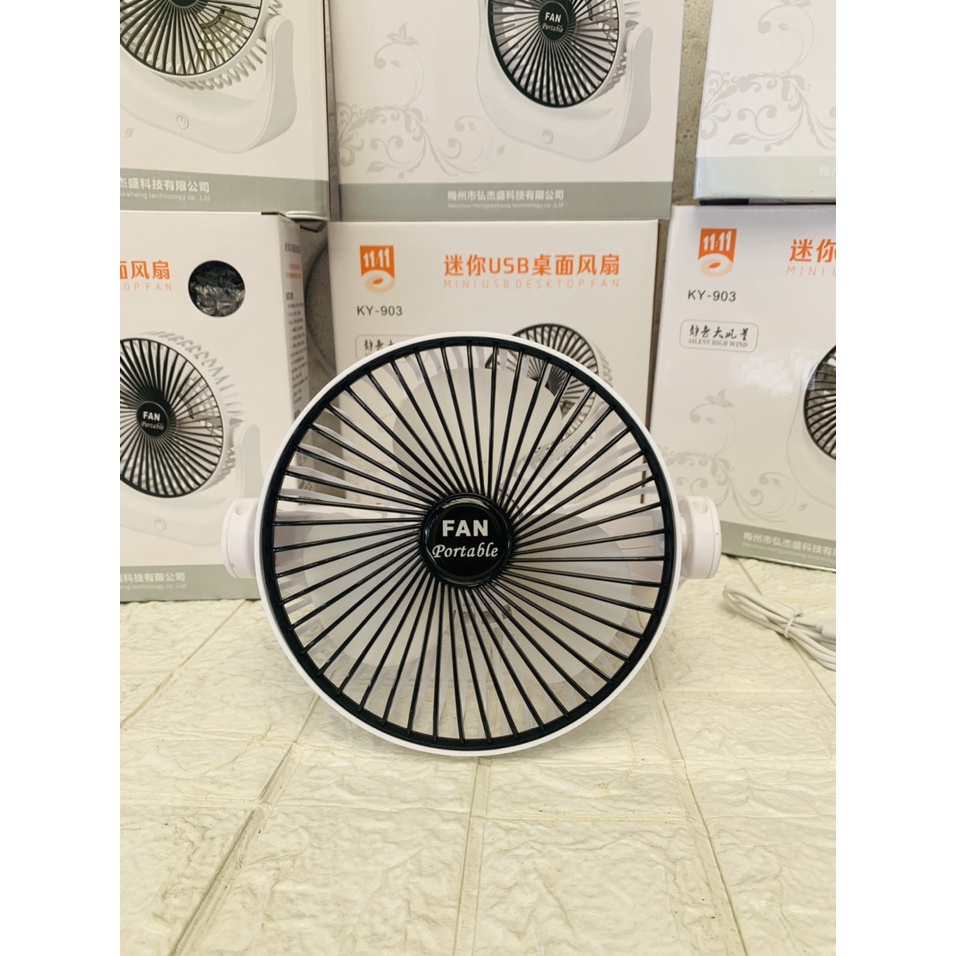 Quạt sạc tích điện xoay 120 độ KY-903 thiết kế đẹp mắt chắc chắn chạy êm luồng gió mát mẻ - Mini USB Desktop Fan KY 903