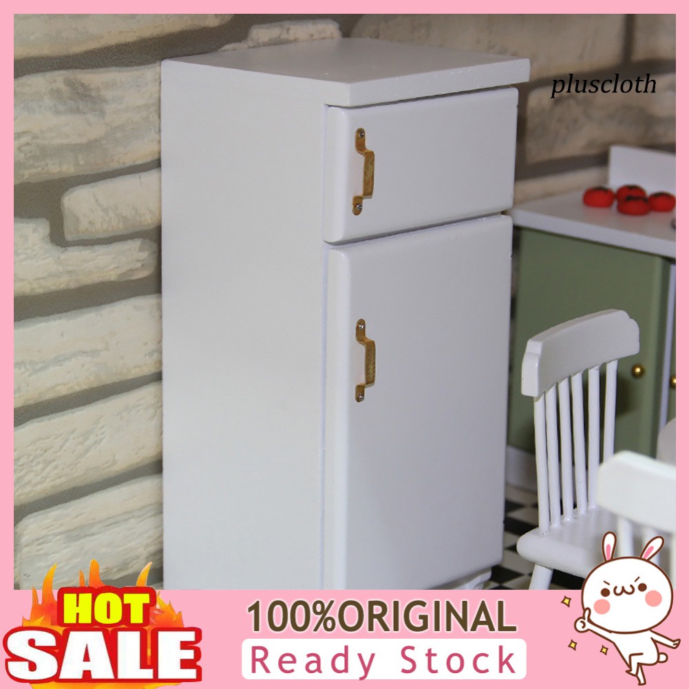 Tủ lạnh mini bằng gỗ xinh xắn dành cho nhà búp bê tỉ lệ 1 / 12