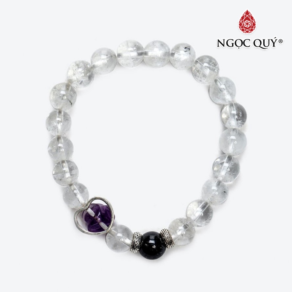 Vòng tay TA ưu linh trắng mix hoa mẫu đơn - Ngọc Quý