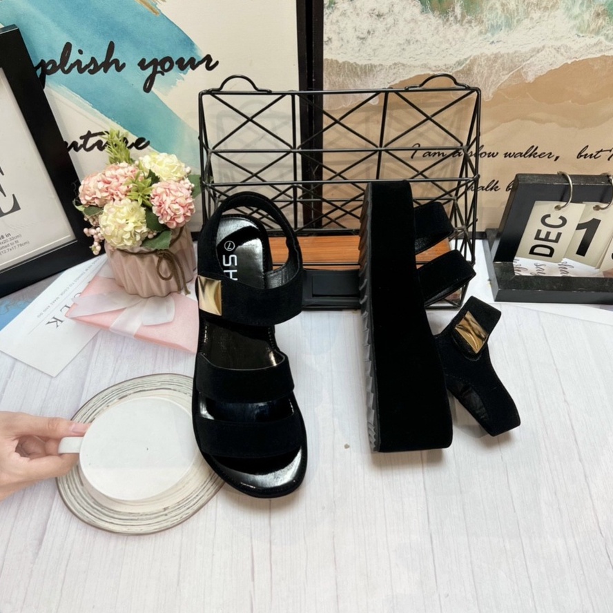Sandal Nhung Hộp Xanh SHLL - Nhiều Kiểu - Giày Đế Bằng Quai Hậu Dán Xé 6057-1 6058-1 6059-1