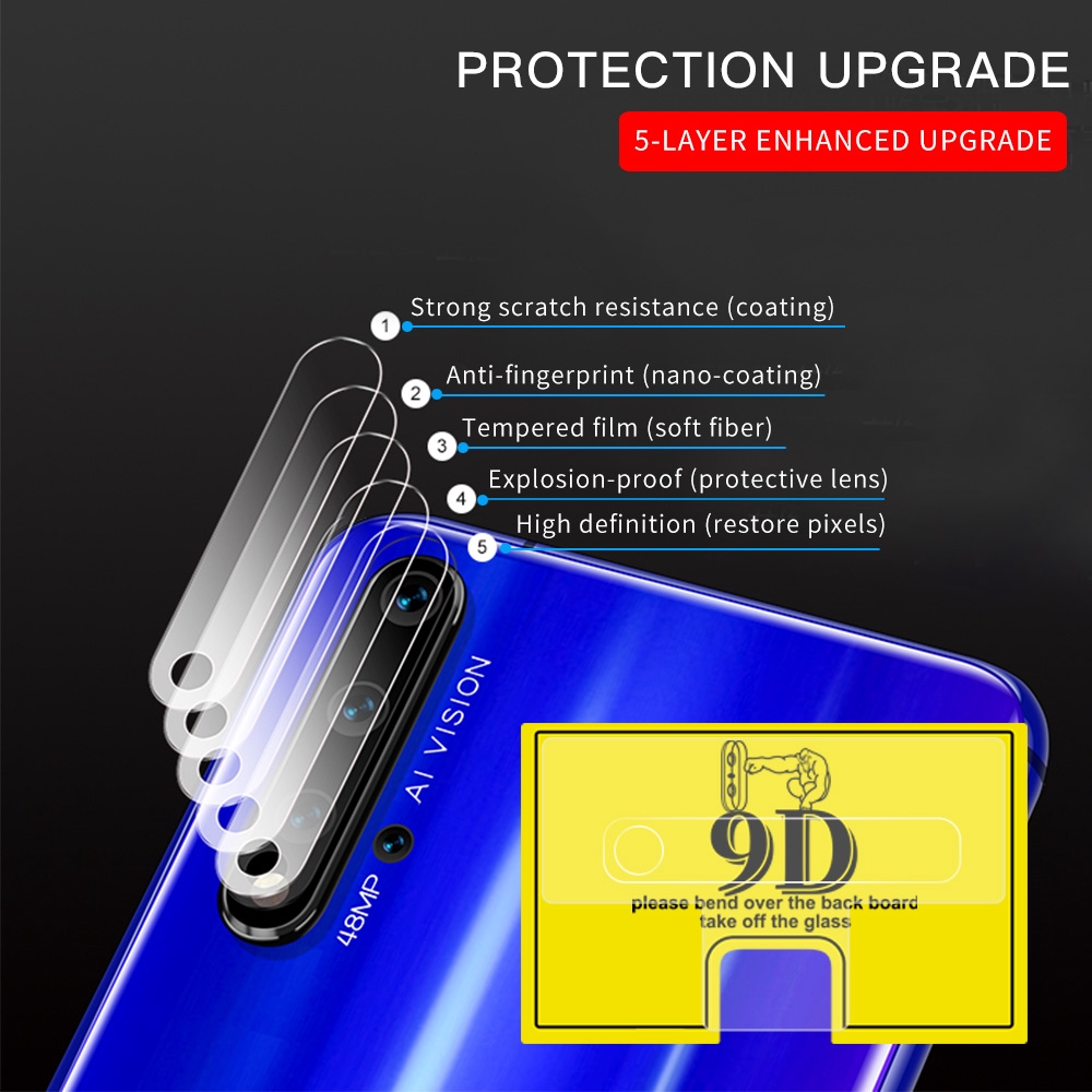 Miếng dán kính 9D bảo vệ màn hình lens máy ảnh cho điện thoại Huawei Honor 20 10 9 Lite Mate Y9 Y6 Prime 2019