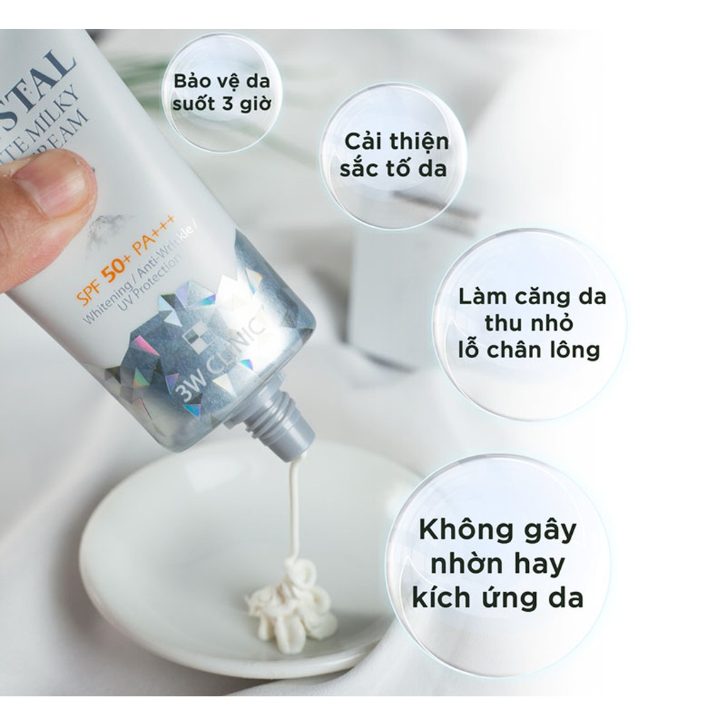Kem Chống Nắng Cao Cấp Dành Cho Mặt Và Toàn Thân Crystal white milky sun cream 3W CLinic Hàn quốc 50ml/Hộp - KC