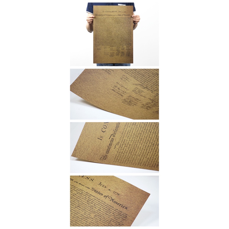 Tấm poster in Tuyên Ngôn Độc Lập của nước Mỹ 51x36cm chất liệu giấy kraft dùng để trang trí