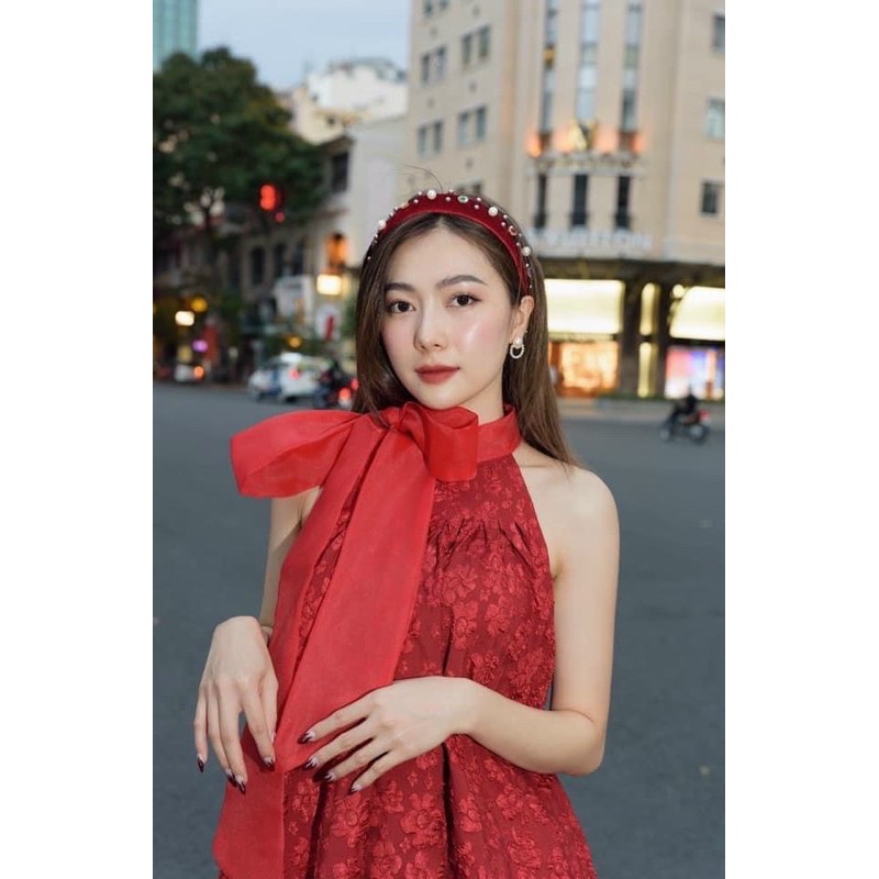 Set Đầm nữ cổ yếm vải gấm phối hoa thời trang xuân 2022 siêu xinh chất vải dày dặn mã [YEMDO] | BigBuy360 - bigbuy360.vn