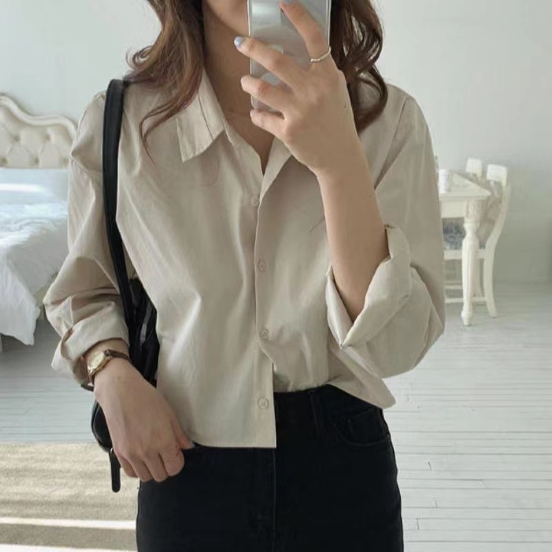 Áo sơ mi SUXI dài tay dáng rộng phong cách Hàn Quốc giản dị thời trang xuân thu dễ phối đồ