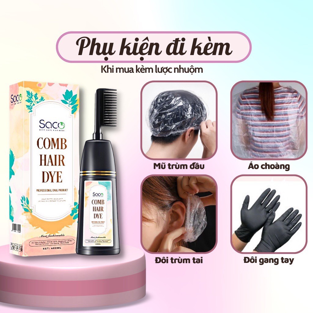 Dầu Gội Nhuộm Tóc Thần Thánh Saco Màu Nâu Trà Sữa  không cần tẩy hay nâng tone chai 400ml