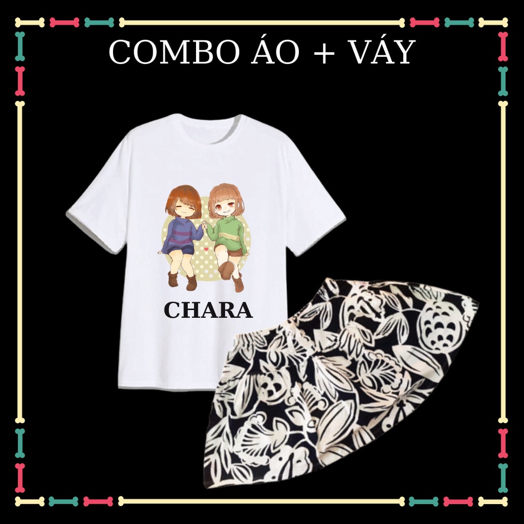 Combo Váy+ Áo Chara xịn xò thun cotton 4 chiều cho bé gái