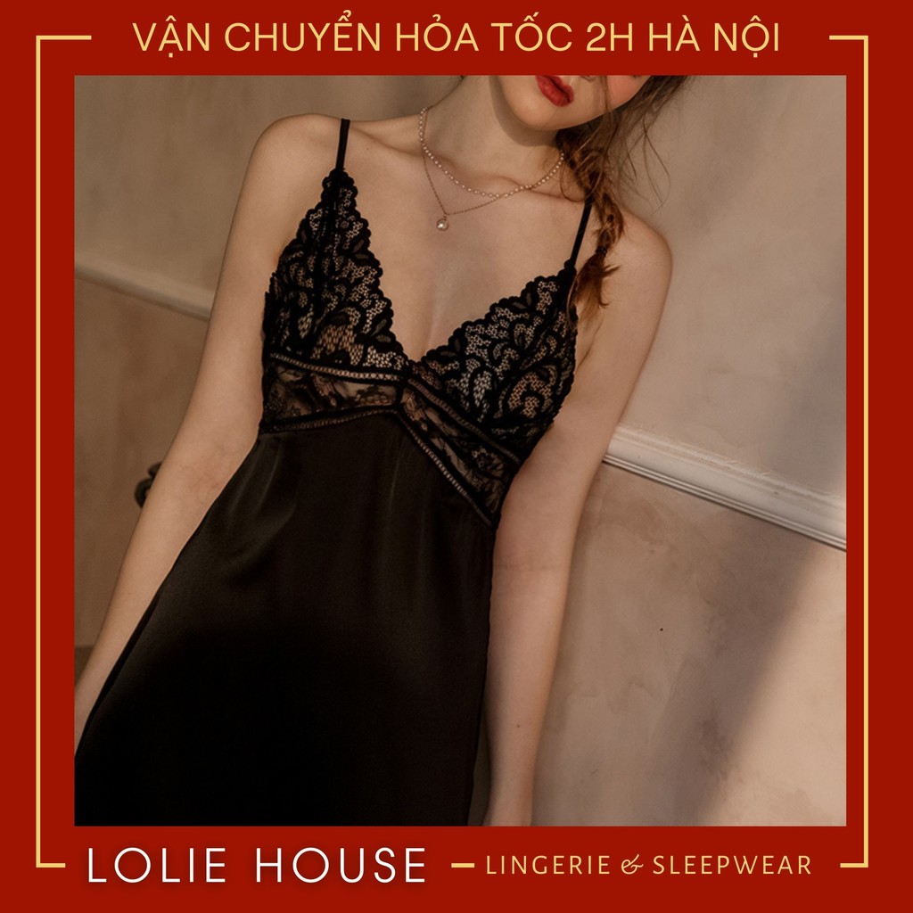 Váy ngủ có kèm áo choàng lụa cao cấp 2 dây phối ren sexy dành cho nữ LOLIE HOUSE - VN19