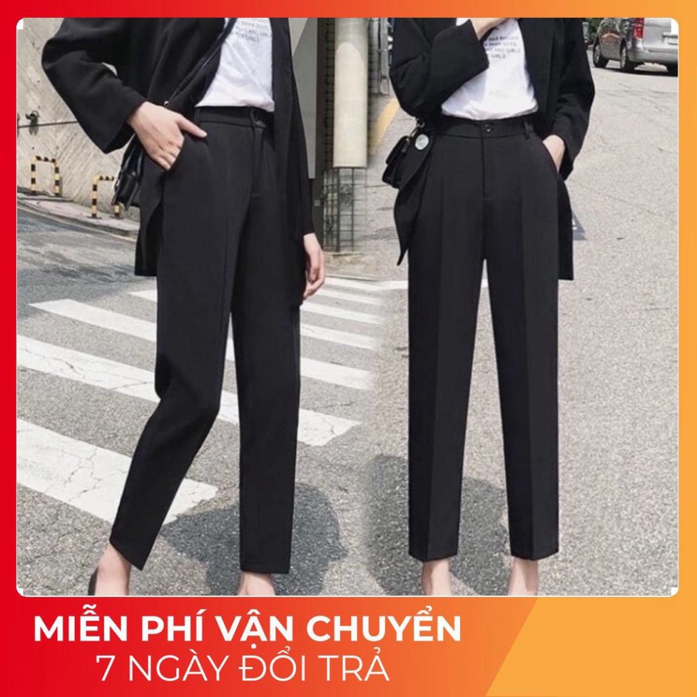 Quần tây baggy lưng cao dài 88 - 95cm cho nữ mặc đi học làm công sở kiểu quần tây đen cạp cao vải dày phối áo sơ mi dẹp