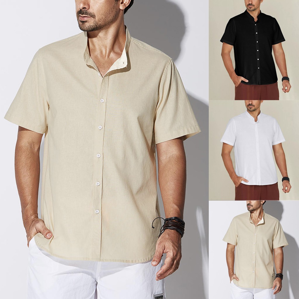 Áo thun cotton lanh ngắn tay cho nam