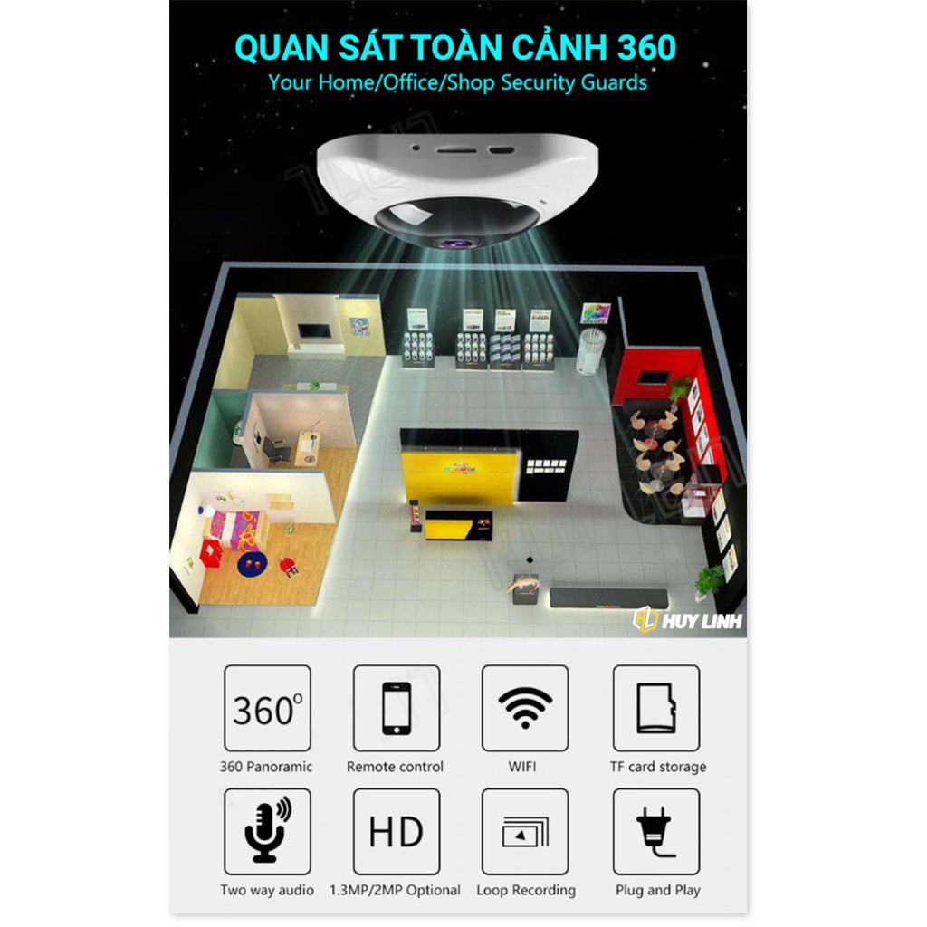 [Tư Vấn Nắp Đặt] Camera Yoosee Giám Sát Không Giới Hạn ,Camera Yoosee wifi Ốp Trần - Quay Panorama 360  Full HD Tích Hợp