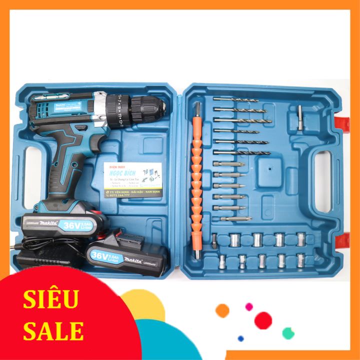 [Loại Tốt] Máy Khoan Pin 36V Pin Chuẩn 5 Cell Có Búa Khoan Tường Tặng Kèm Phụ Kiện 24 Món