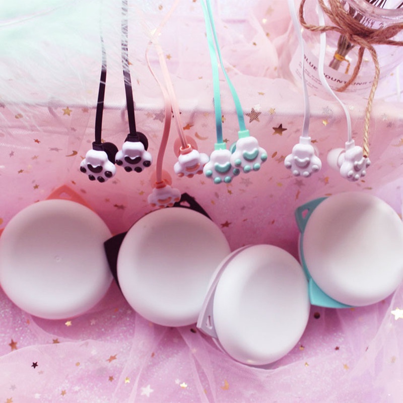 Tai Nghe Nhét Tai Có Dây 3.5mm Kèm Mic Thiết Kế Hình Dấu Chân Mèo Dễ Thương