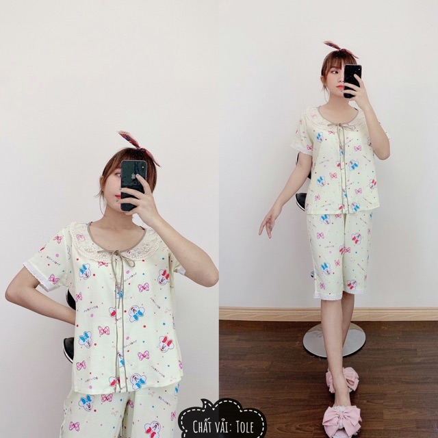 Đồ bộ mặc nhà lụa lửng tiểu thư dễ thương🍑🍑🍑 | BigBuy360 - bigbuy360.vn