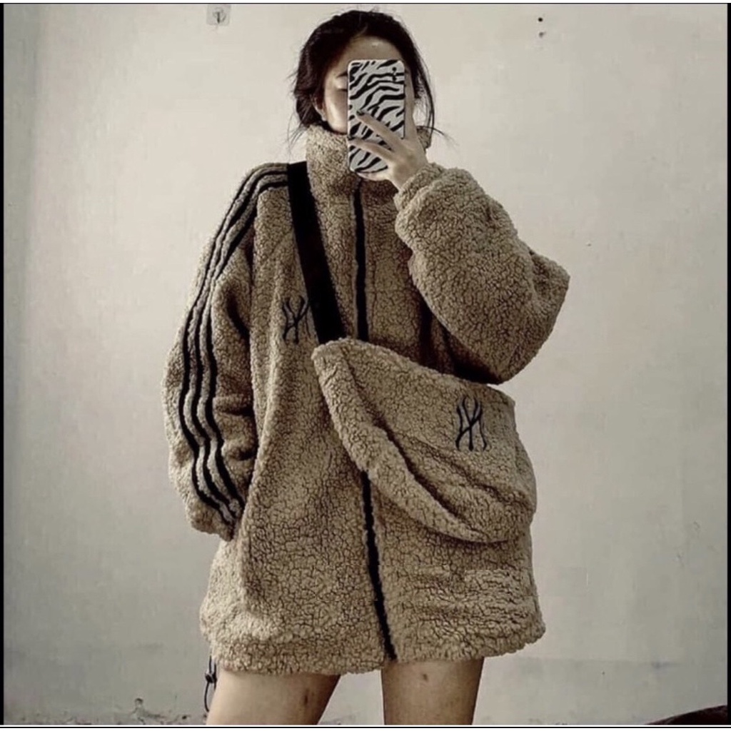 Áo Khoác Lông Kèm Túi PEONYB Nữ [FREESHIP] 🌸 Jacket thể thao 3 sọc, hoodie zip form rộng tay bồng cá tính Ulzzang 🌸 | BigBuy360 - bigbuy360.vn