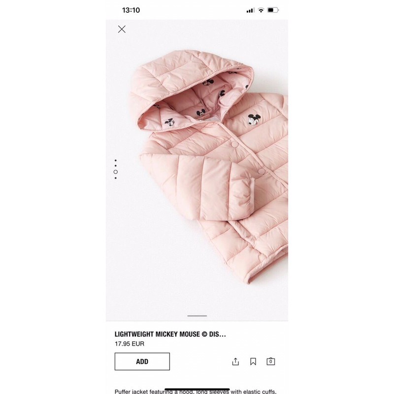 Áo phao Mickey hồng Zara