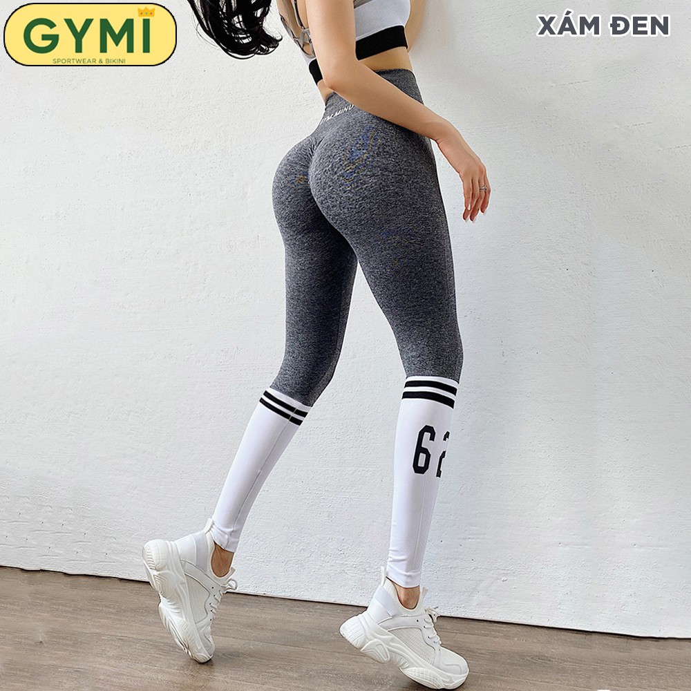 Quần tập gym nữ chun mông GYMI QD26 dáng legging yoga lưng cao nâng mông chân viền trắng thể thao