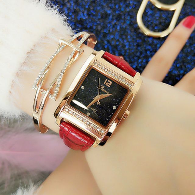 Đồng Hồ Nữ PRANCE Dây Da Mặt Vuông Chính Hãng