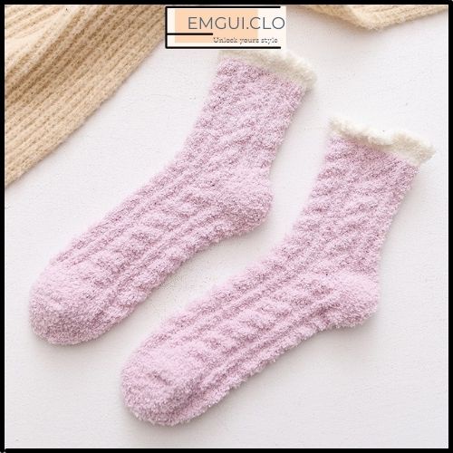 Tất cổ cao nữ, vớ cổ cao len lông cừu cổ bèo phong cách Vintage