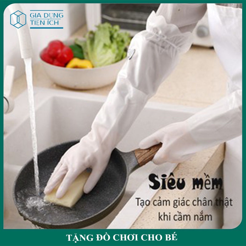 Găng tay cao su lót nỉ siêu dai, siêu bền loại dài, Có chun chống tụt