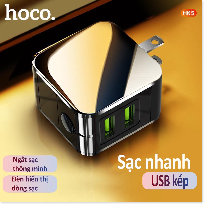 Cốc sạc nhanh Hoco HK5 trang bị 2 cổng USB, sạc nhanh 2.4A, chip tự ngắt khi pin đầy hạn chế chai pin  - SmartShop