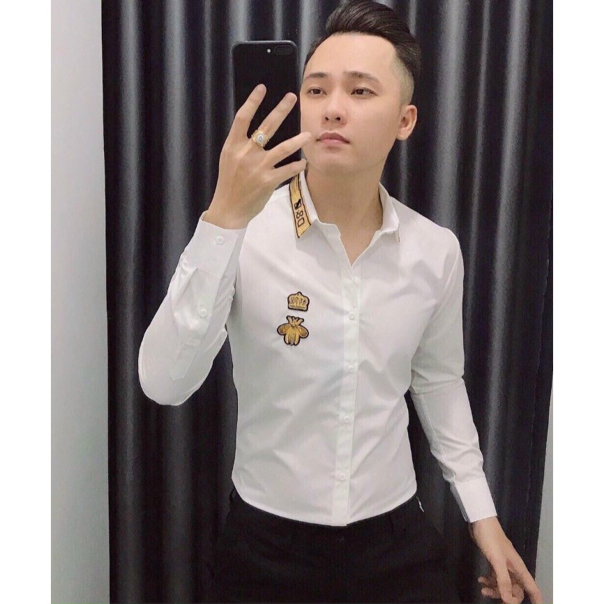 Áo Sơ mi nam 𝐅𝐑𝐄𝐄𝐒𝐇𝐈𝐏 nữ đen, trắng cặp đôi thêu họa tiết dễ thương phong cách cá tính Tình Nhân Đẹp SL