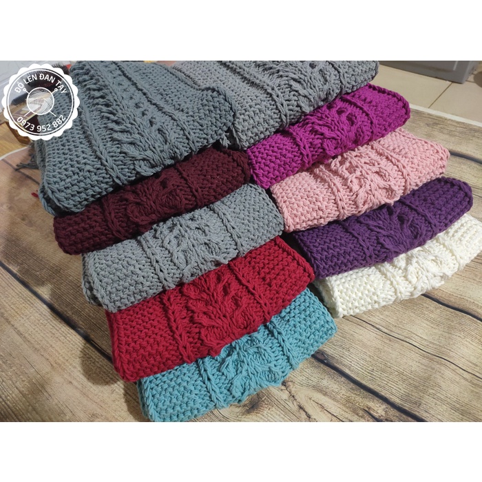 Khăn Len đan tay kiểu vặn thừng bông lúa độc lạ - Quà tặng handmade