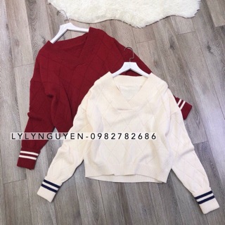 áo len trễ vai cổ tim