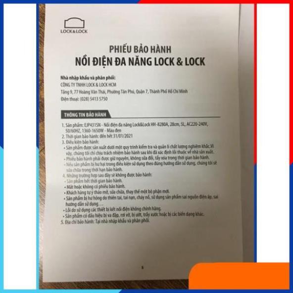 [Nồi Lẩu] Nồi lẩu điện đa năng lock & lock EJP431SN dung tích 5L, bảo hành 12 tháng chính hãng