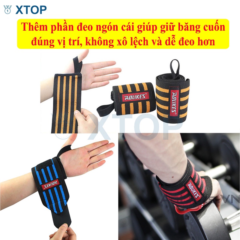 Băng Quấn Cổ Tay Tập Gym, Băng cổ tay Aolikes bản 4 bản to sọc dài A1539