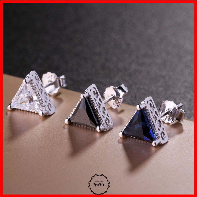 Bông tai bạc nam tam giác Tristone – khuyên tai bạc ViVi_Gift