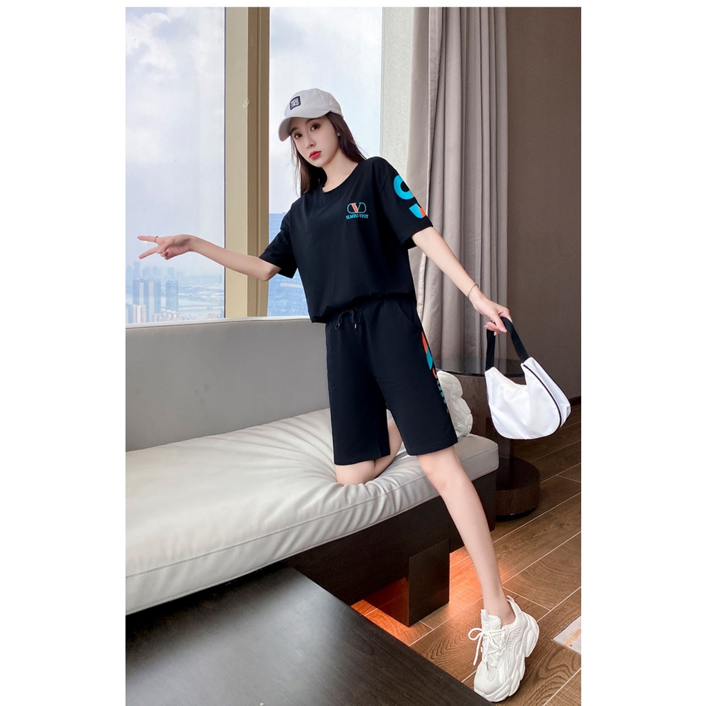 Bộ đồ hè , Set áo thun và quần sooc nữ kiểu dáng thể thao , bộ đồ đi chơi mặc nhà - Ngọc Uyên Store