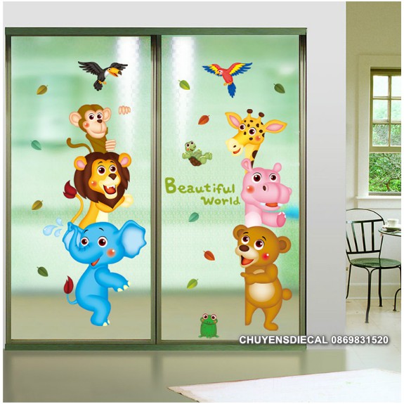Decal dán tường - Thú Chào cả nhà vui vẻ