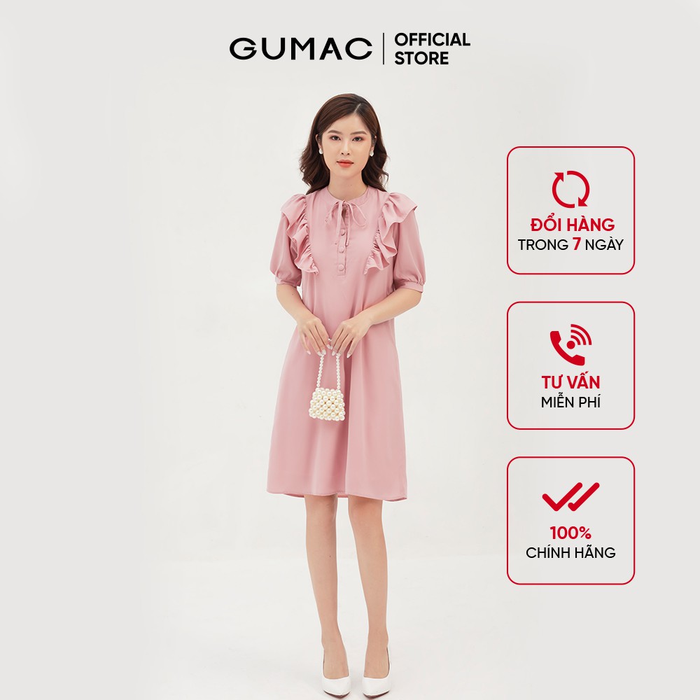 Đầm suông nữ phối bèo vai GUMAC thiết kế dễ thương, xinh xắn màu hồng DB308 | BigBuy360 - bigbuy360.vn