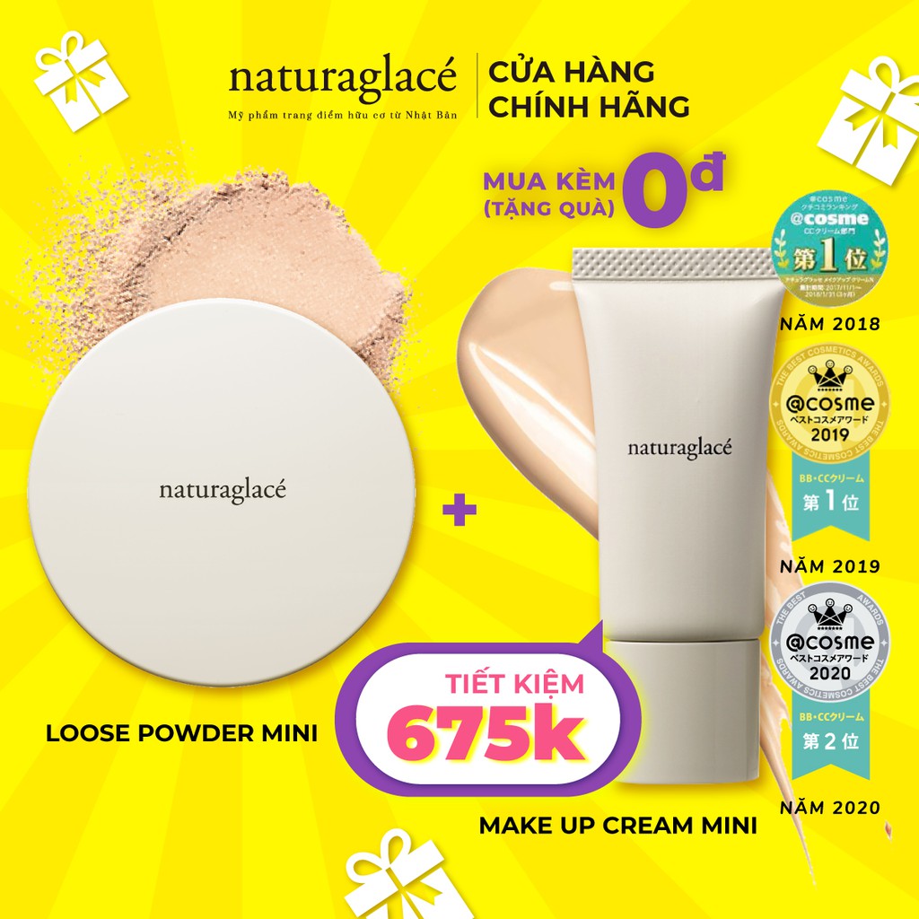 Phấn phủ hữu cơ dạng bột naturaglacé Loose Powder mini size (01 - Màu da sáng) kiềm dầu, chống nắng SPF40 PA+++, 3.5g