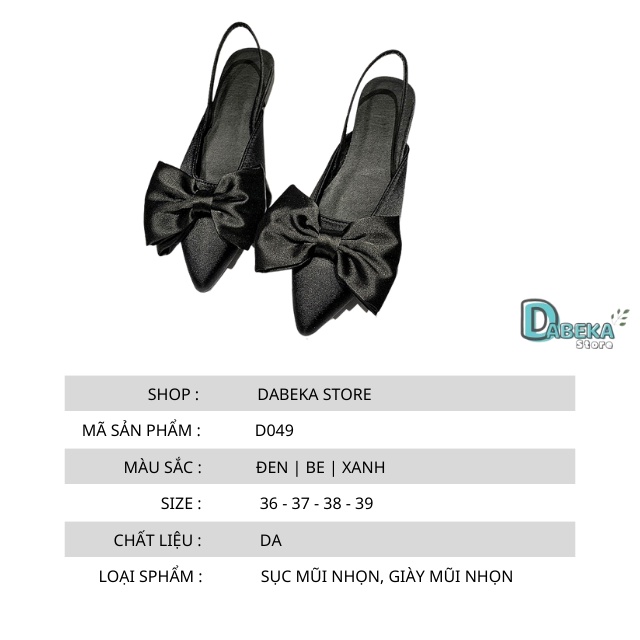 Giày Sục Nữ Mũi Nhọn Đính Nơ Thời Trang,Sandal Nữ Vải, Giày Bít Mũi Đế Vuông Bệt Cao Cấp Đi Làm Đi Chơi - Daube - D049