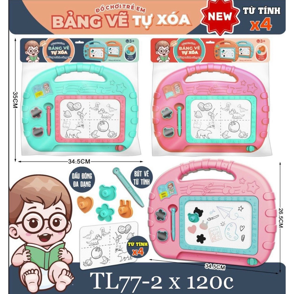 Bảng vẽ hình tự xóa kèm bút từ và hình thông minh cho bé SIZE 25*35