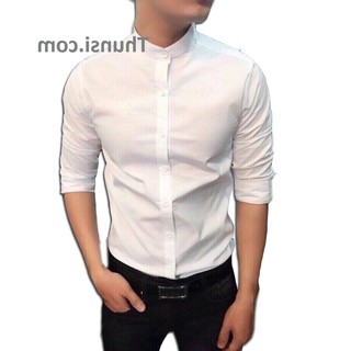 ÁOSơ Mi Nam CHẤT LỤA DÀI TAY Sơ mi cổ tàu .Áo Sơ Mi Nam Trắng Cổ Tàu -Bỏ_Sỉ