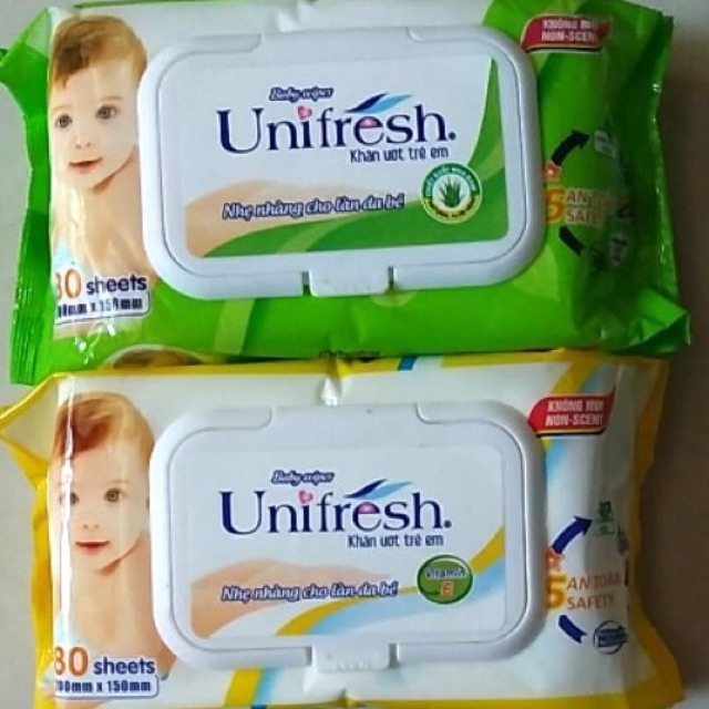 (24 gói) khăn ướt Unifresh 80 tờ màu xanh , vàng