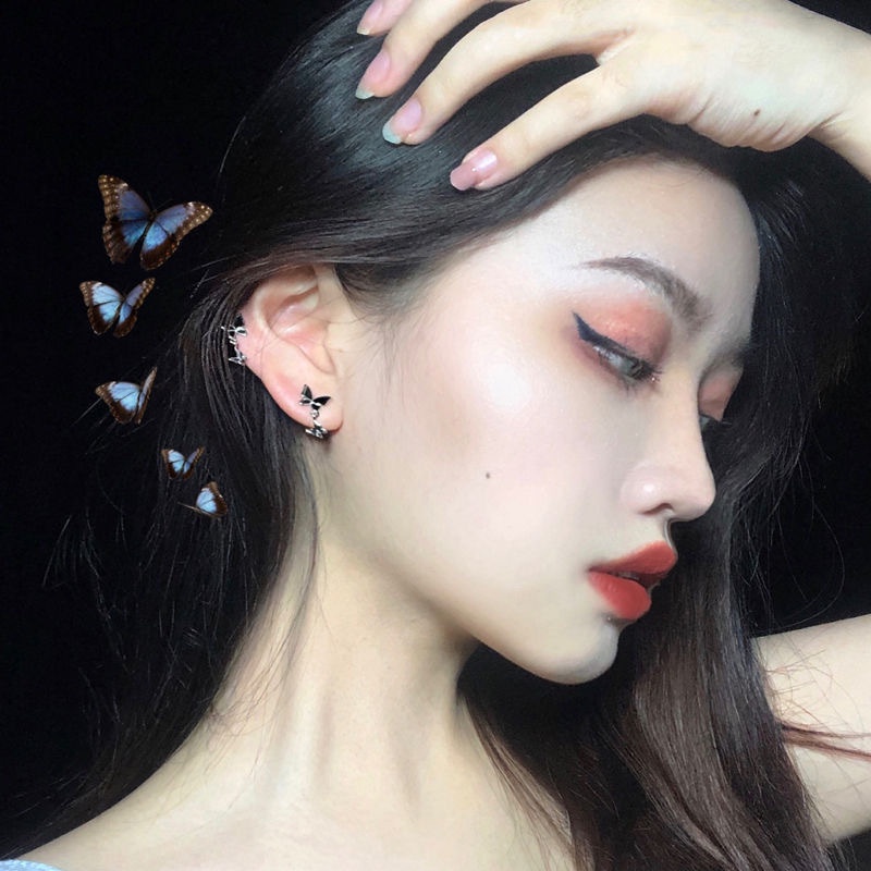 Bông Tai Mạ Bạc 925 Hình Bướm Đen Thời Trang