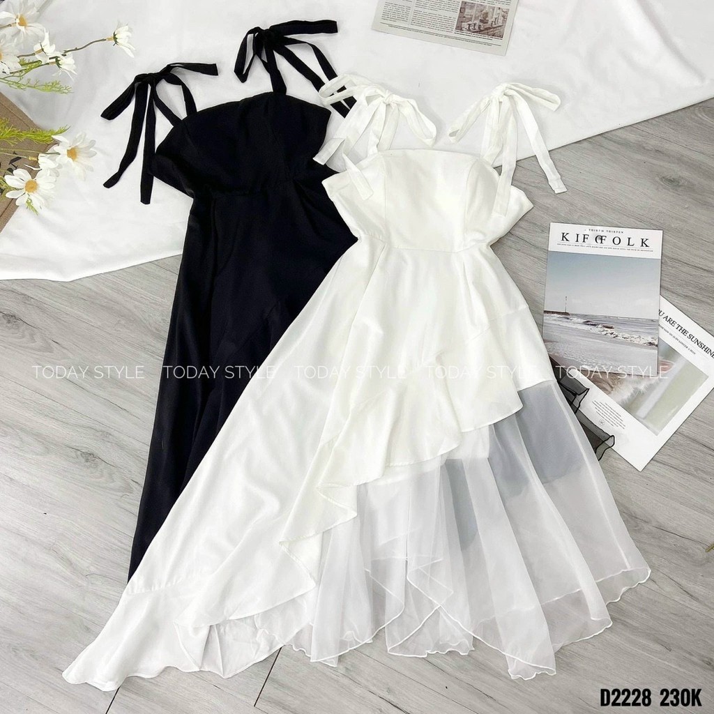 [MẪU HOT] Đầm xòe chéo tà vạt xéo hai dây cột nơ vai form dài - Hadi Dress | BigBuy360 - bigbuy360.vn