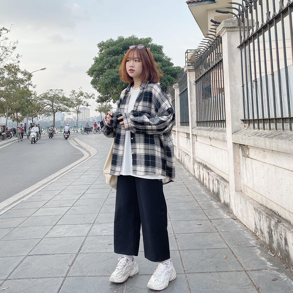 ÁO SƠ MI THÔ KẺ TÚI LỆCH NHIỀU MÀU - ÁO SƠ MI CARO NÂU ĐEN ULAZZANG