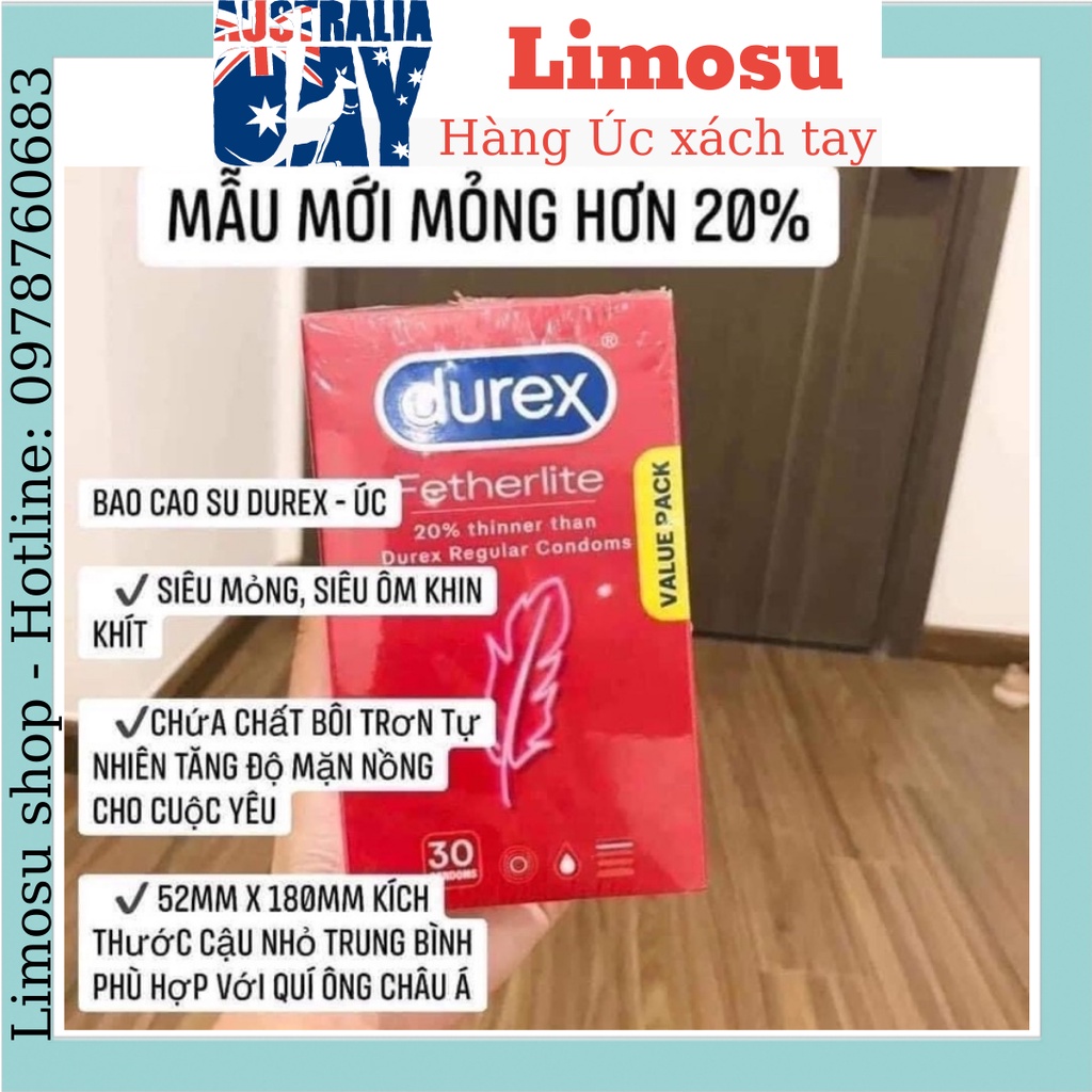 [HÀNG ÚC] Bao cao su siêu mỏng Durex 30 miếng nội địa Úc Limosu