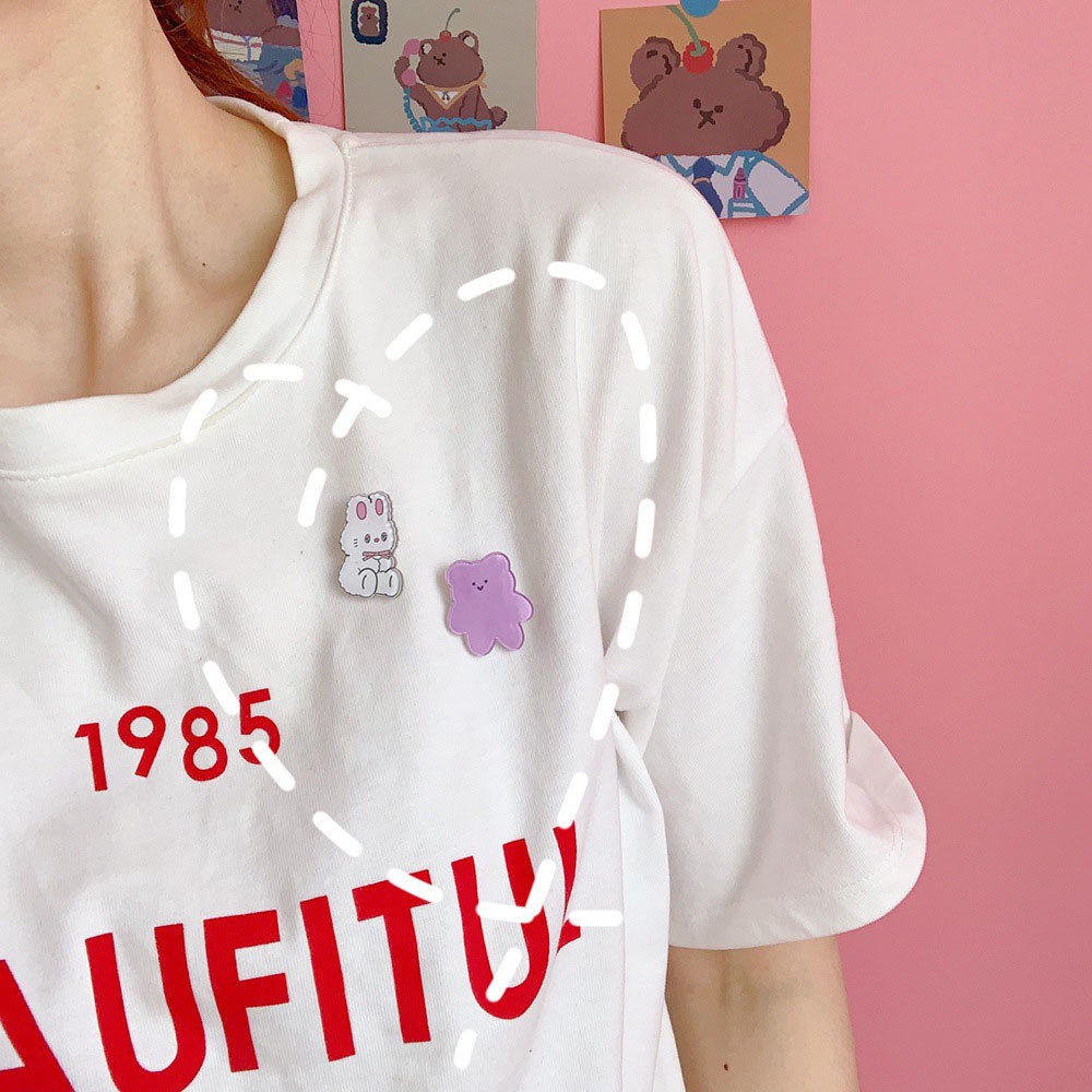 Set 3 Ghim Cài Áo Hình Thỏ / Bông Hoa Bằng Acrylic Thời Trang Nhật Bản Cho Nữ