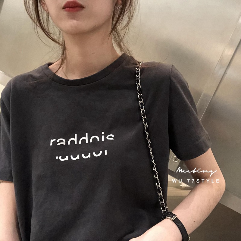 WANG JIAO ZHAN Áo thun nữ ngắn tay cổ tròn thời trang Hàn Quốc